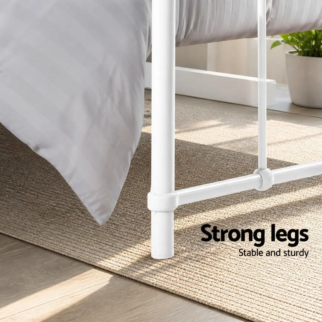 Double Metal Bed Frame Country Style White Powder-Coated Steel for Standard Australian Double Mattress