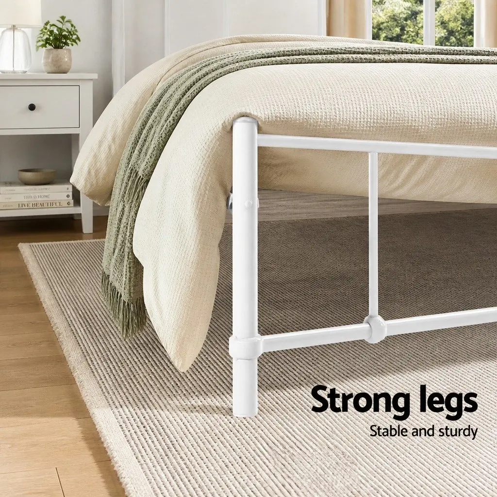 Queen Metal Bed Frame Country Style White Steel Slat Support Storage Underneath