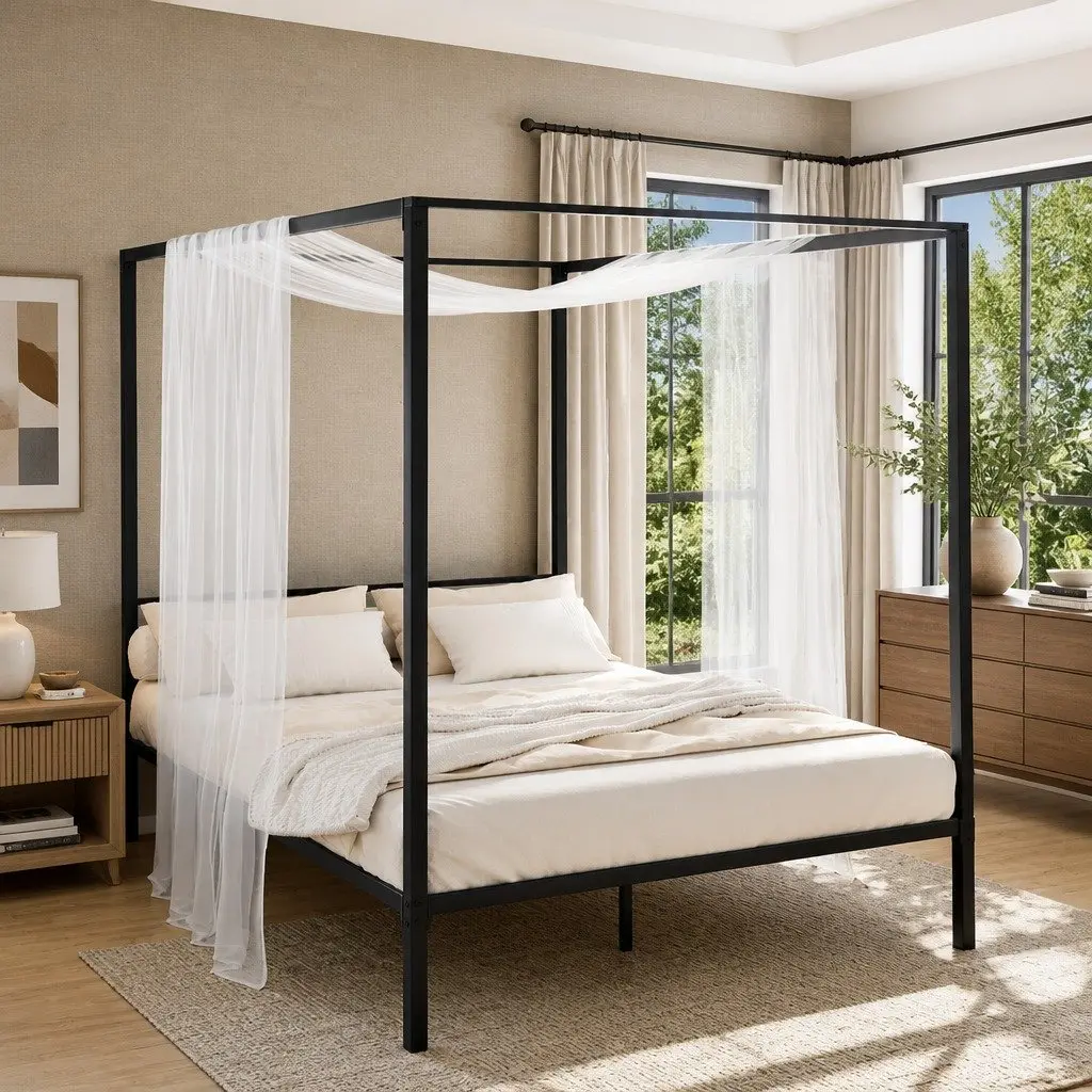 Black Steel Canopy Bed Frame
