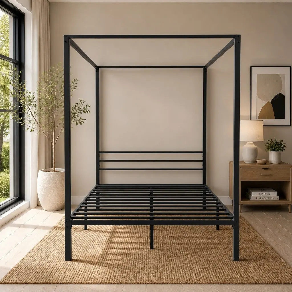 Black Steel Canopy Bed Frame