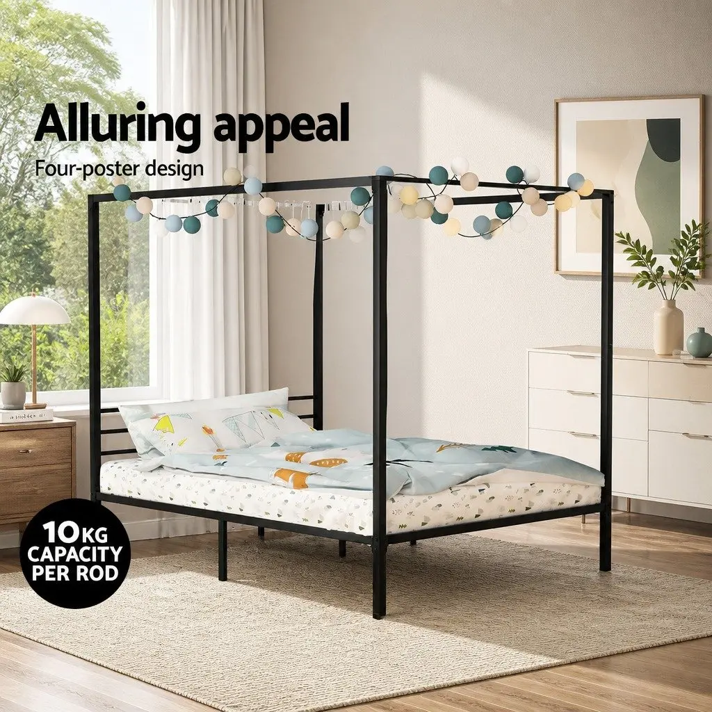 Black Steel Canopy Bed Frame