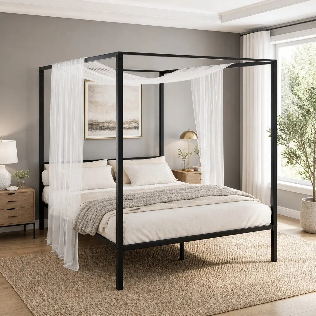 Black Steel Canopy Bed Frame