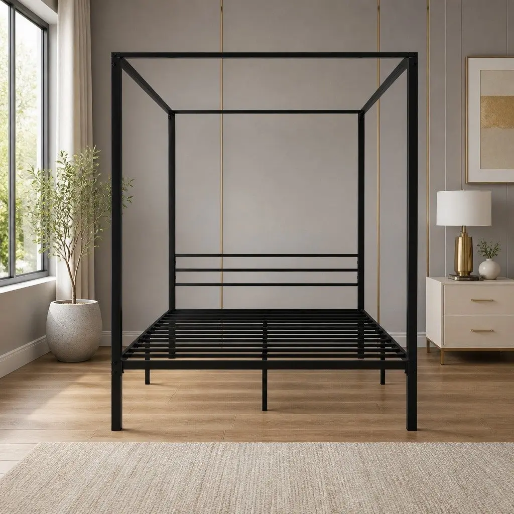 Black Steel Canopy Bed Frame