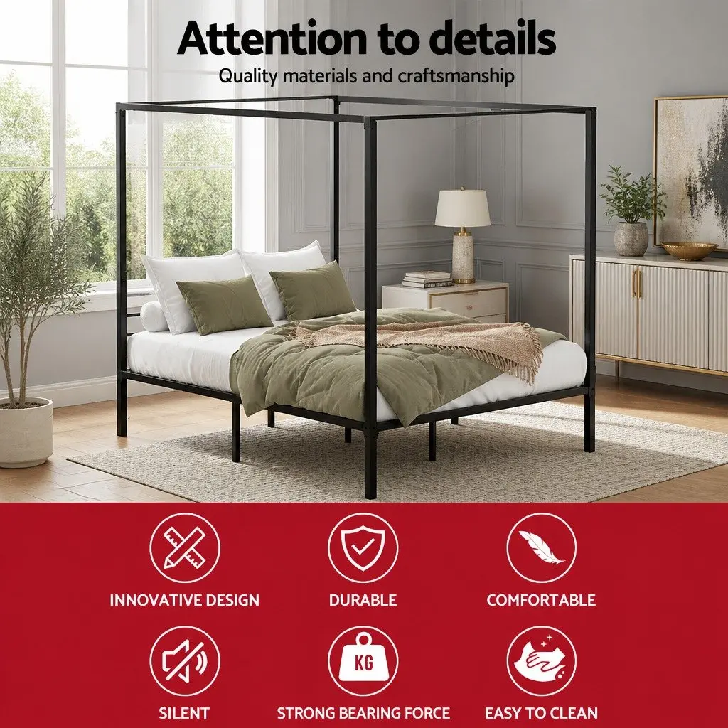 Black Steel Canopy Bed Frame