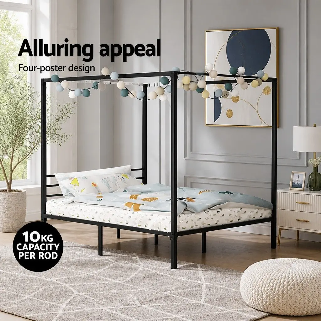 Black Steel Canopy Bed Frame