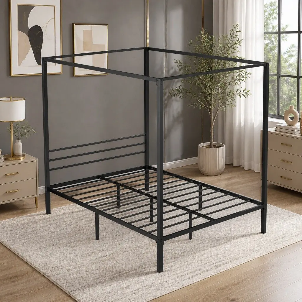 Black Steel Canopy Bed Frame