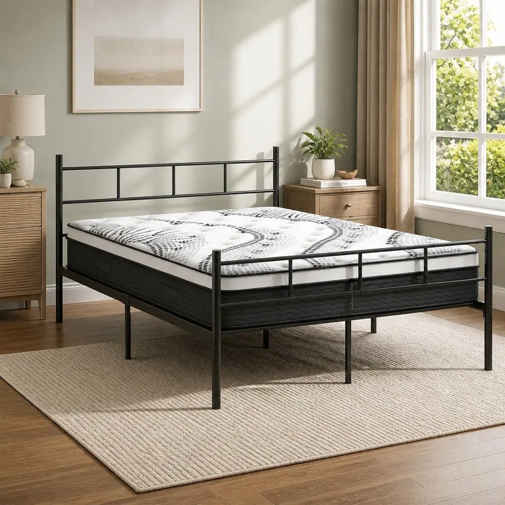 Double Bed Frame with Euro Top Mattress