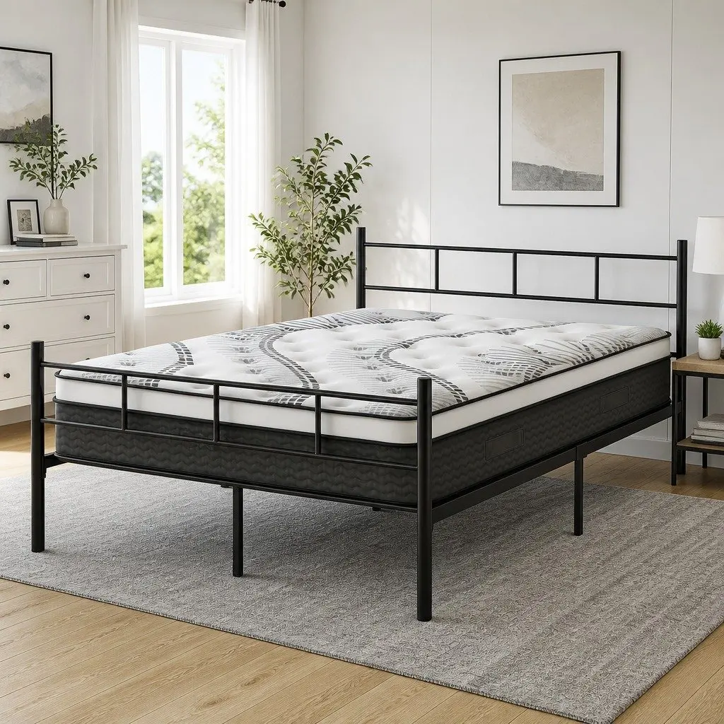 Double Bed Frame with Euro Top Mattress
