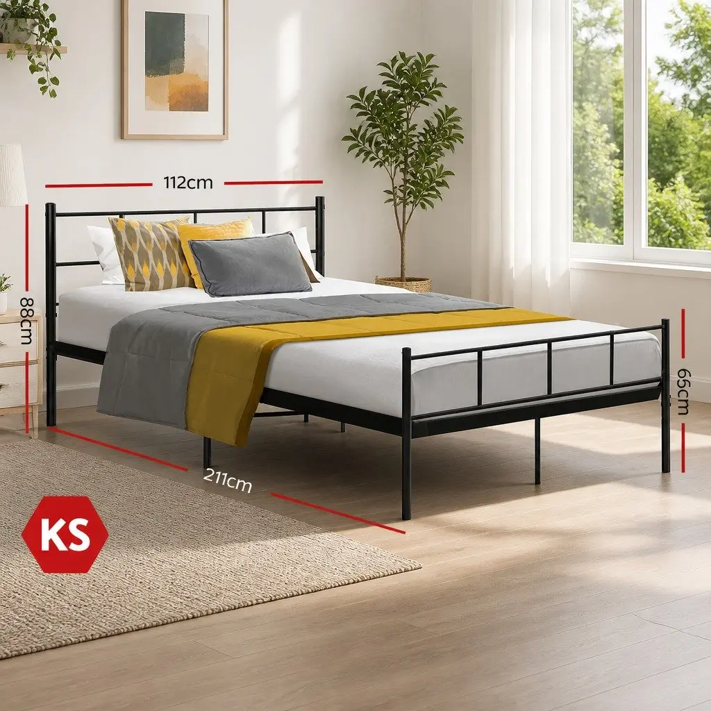 Metal Bed Frame King Single Black Steel Slat Base Storage