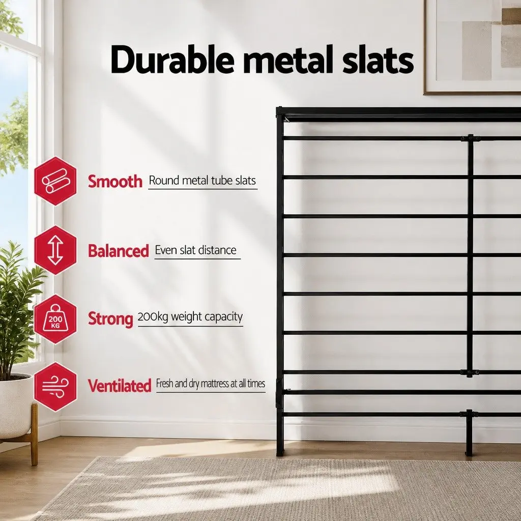 Metal Bed Frame King Single Black Steel Slat Base Storage