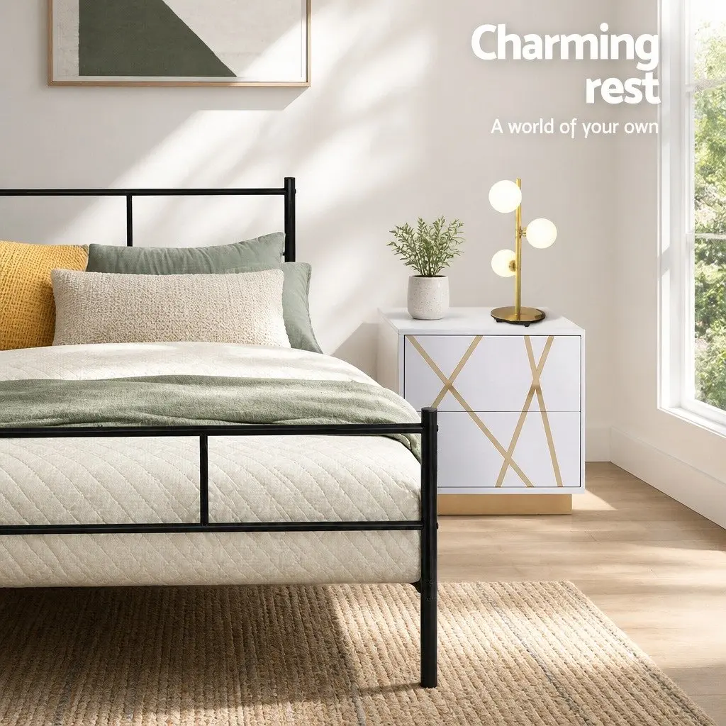 Metal Bed Frame King Single Black Steel Slat Base Storage