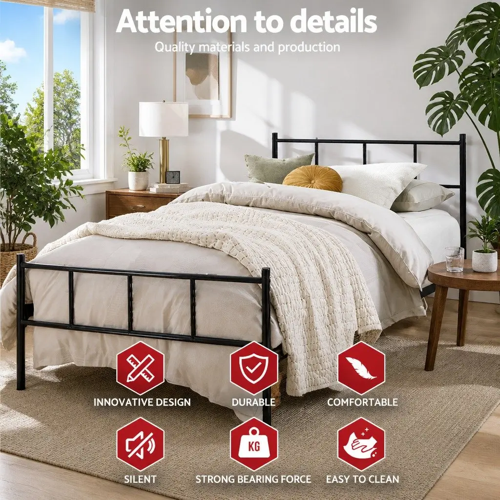 Single Metal Bed Frame Black Steel Construction with Underbed Storage Space