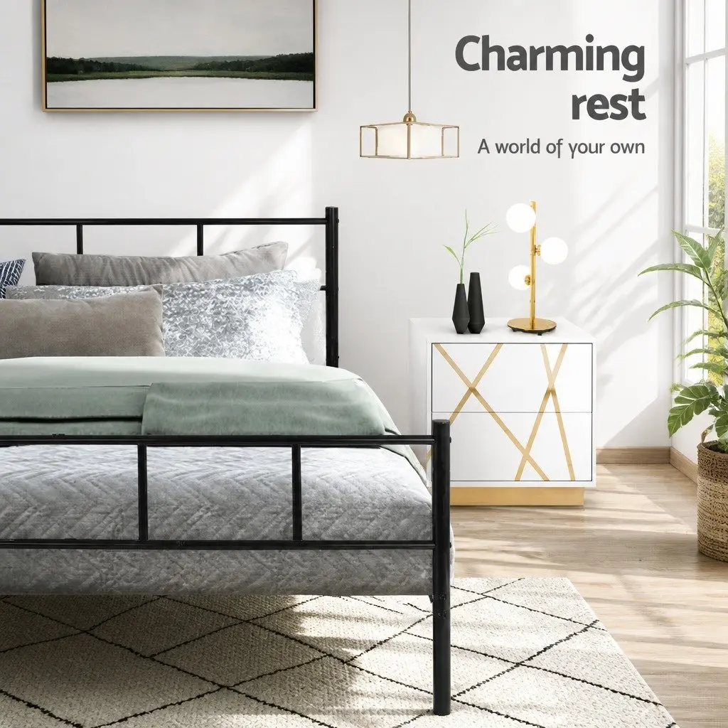 Single Metal Bed Frame Black Steel Construction with Underbed Storage Space