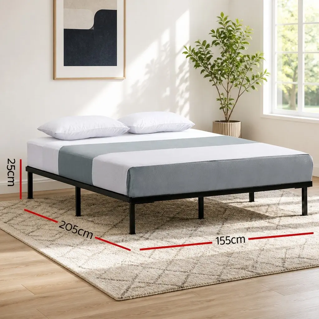 Queen Size Metal Bed Frame with Under-Bed Storage Black Steel Construction