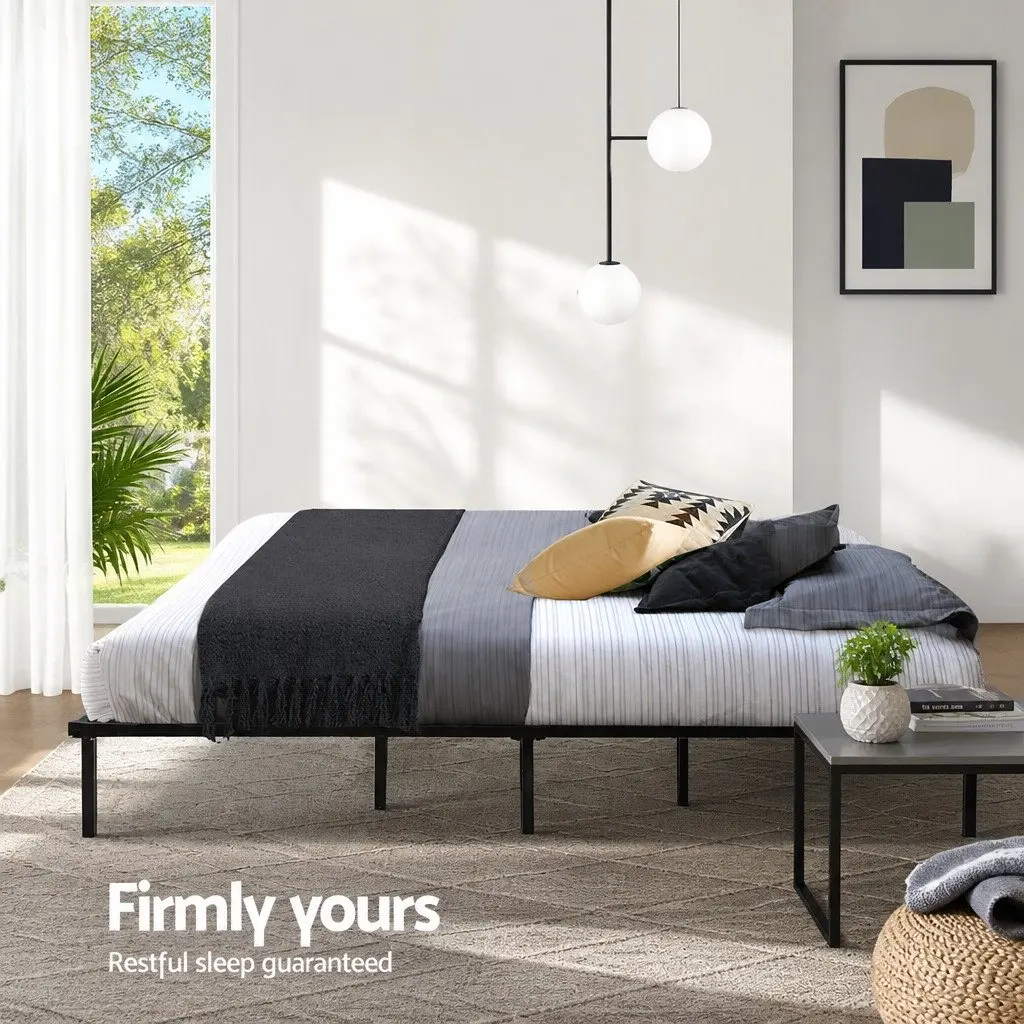 Queen Size Metal Bed Frame with Under-Bed Storage Black Steel Construction