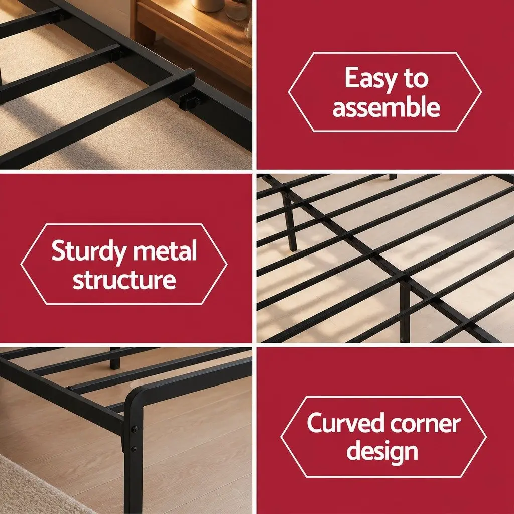 Queen Size Metal Bed Frame with LED Lighting and Charging Station