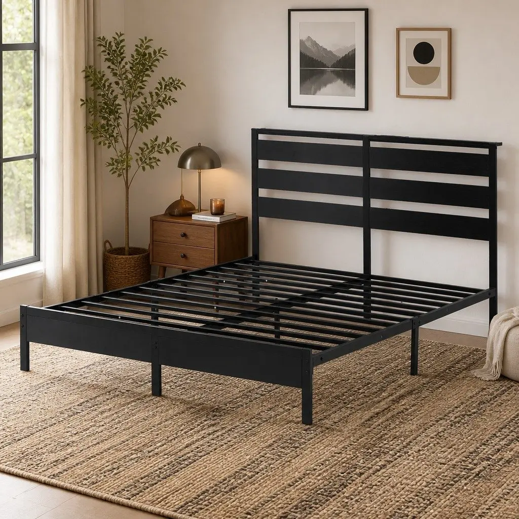 Queen Bed Frame with LED and Storage Solutions