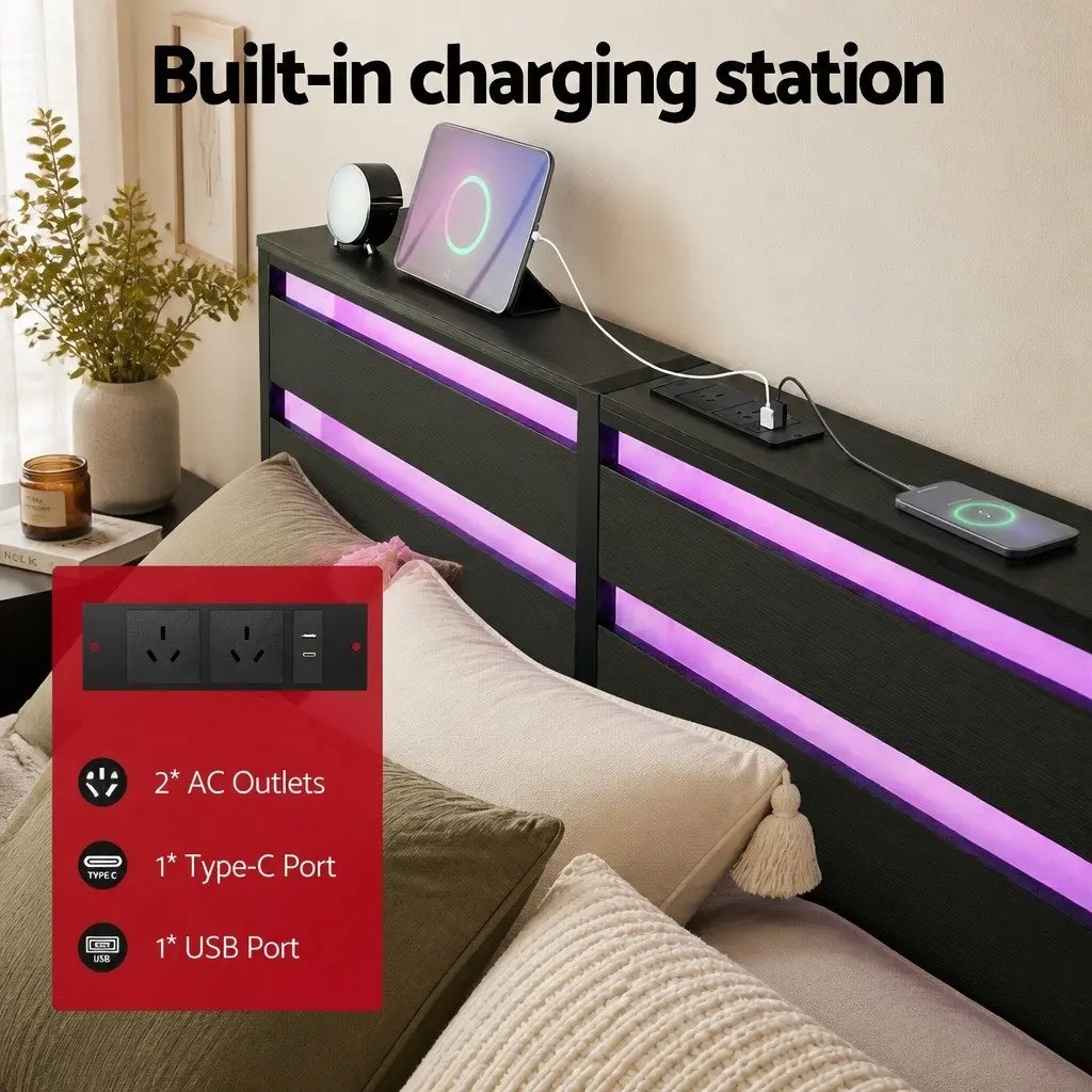 Queen Bed Frame with LED and Storage Solutions