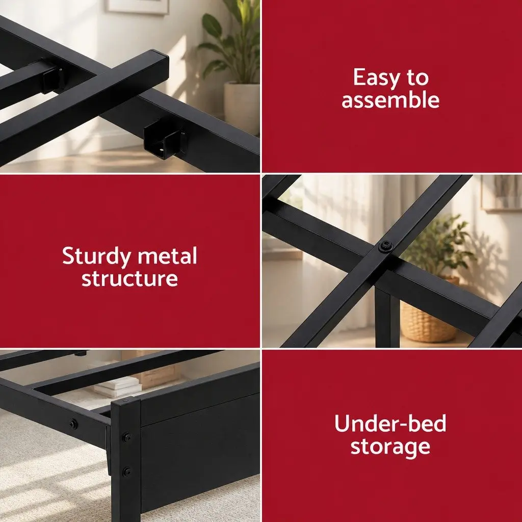 Queen Bed Frame with LED and Storage Solutions