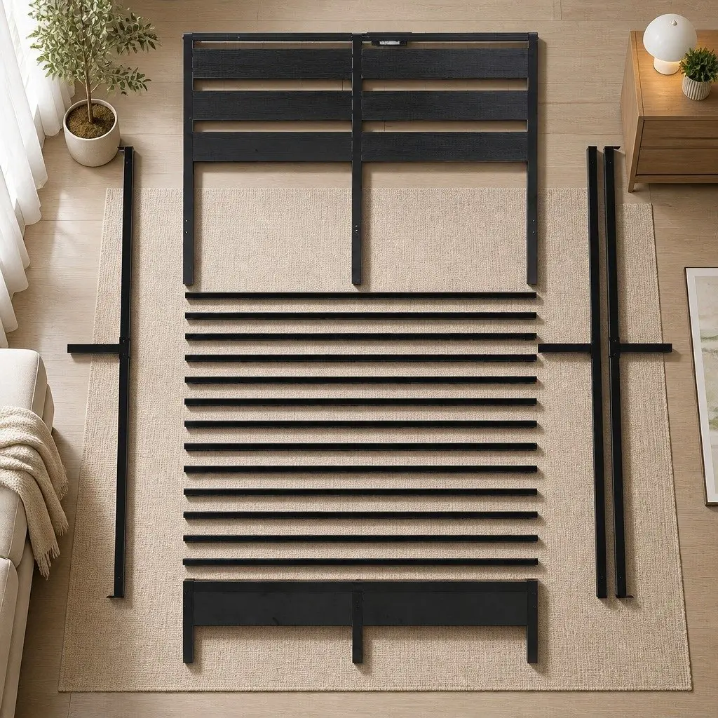 Queen Bed Frame with LED and Storage Solutions