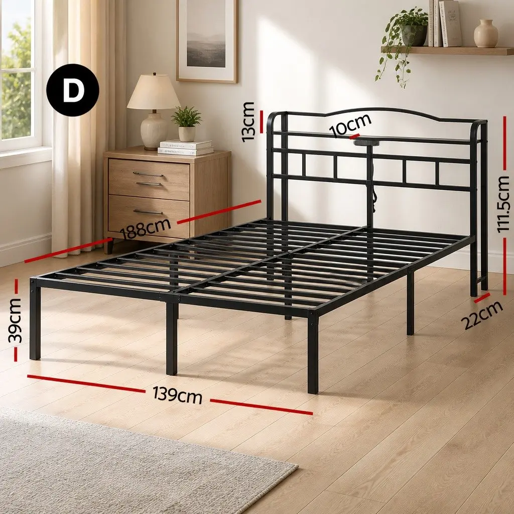 Double Bed Frame with Charging & Storage Options