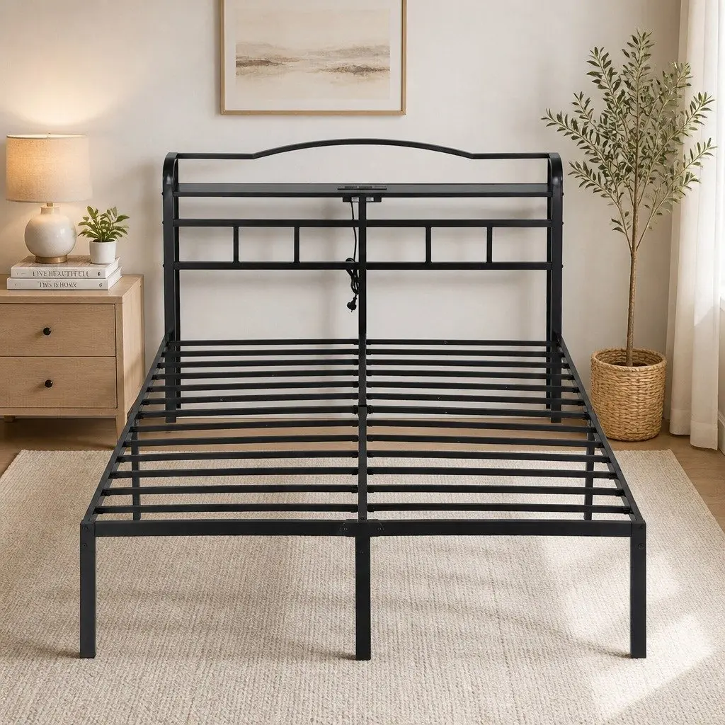 Double Bed Frame with Charging & Storage Options