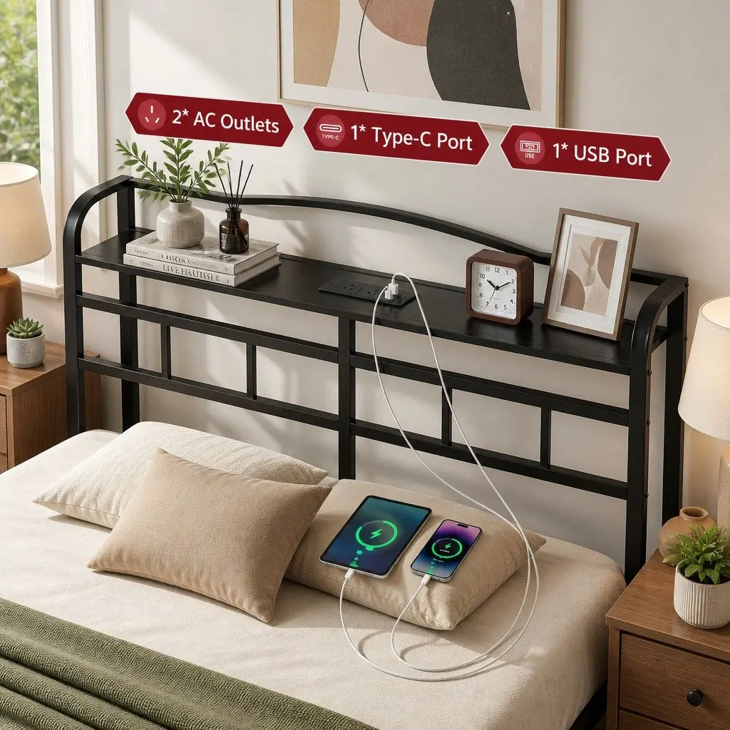 Double Bed Frame with Charging & Storage Options