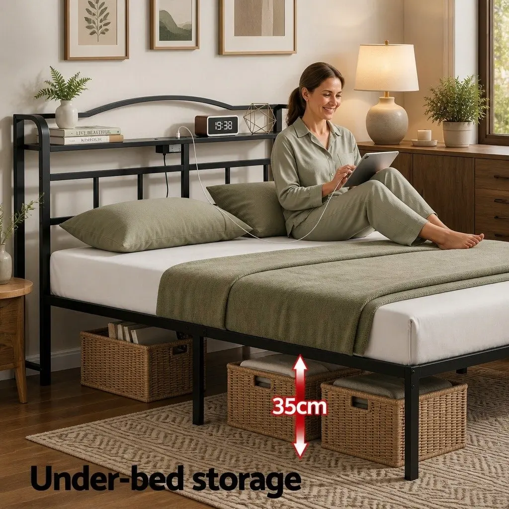 Double Bed Frame with Charging & Storage Options