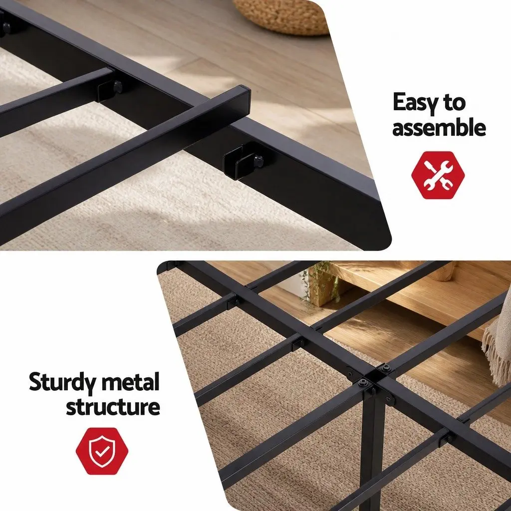 Queen Size Bed Frame with Integrated Charging Station AC Outlets USB Type-C and Under-bed Storage