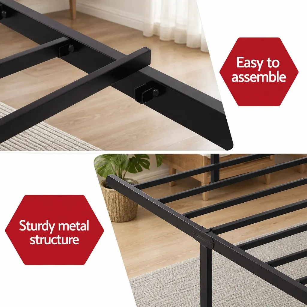 Single Bed Frame with Integrated Charging Station & MDF Headboard Storage Black