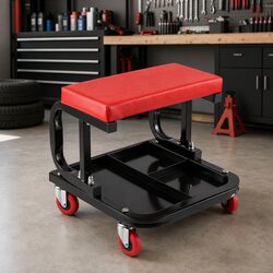 Rolling Mechanic Creeper Seat with Tool Tray Heavy Duty Workshop Stool 36x36cm