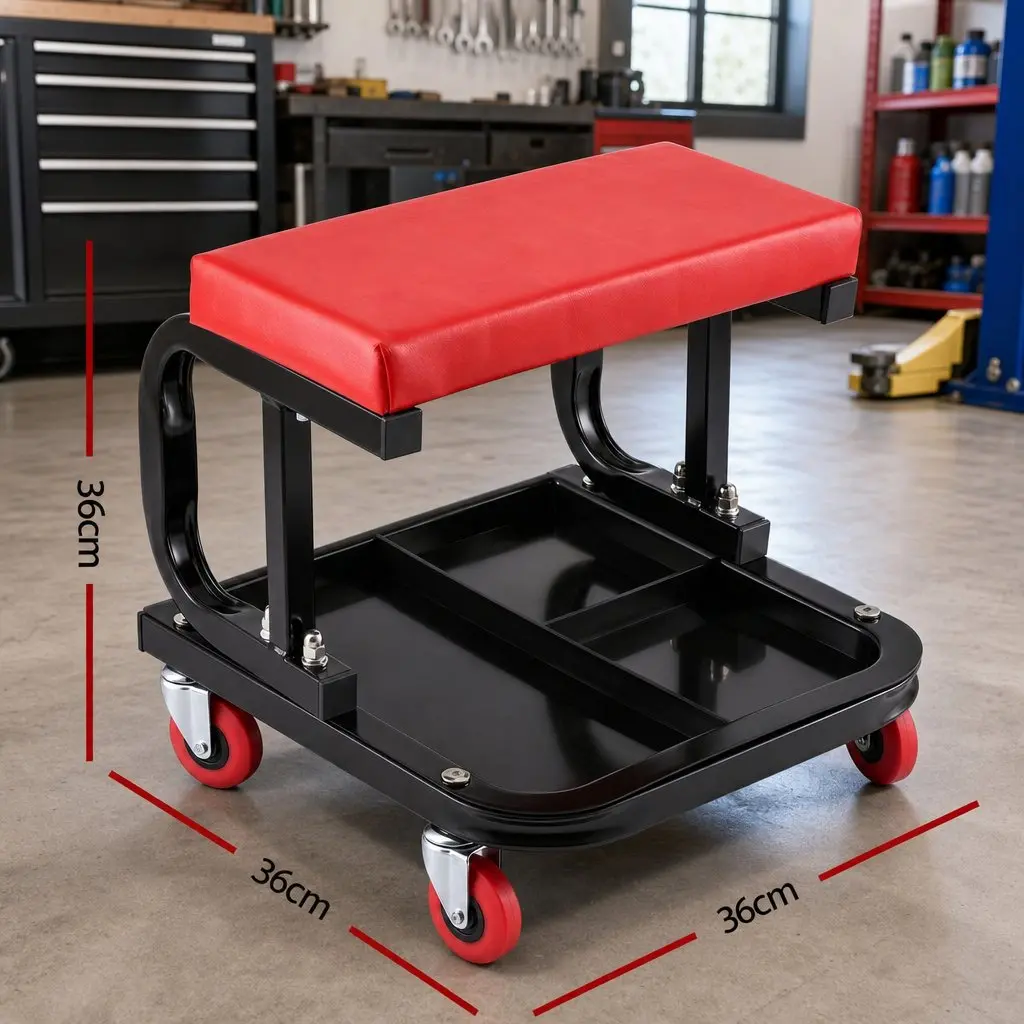 Rolling Mechanic Creeper Seat Heavy Duty with Tool Tray 36x36cm