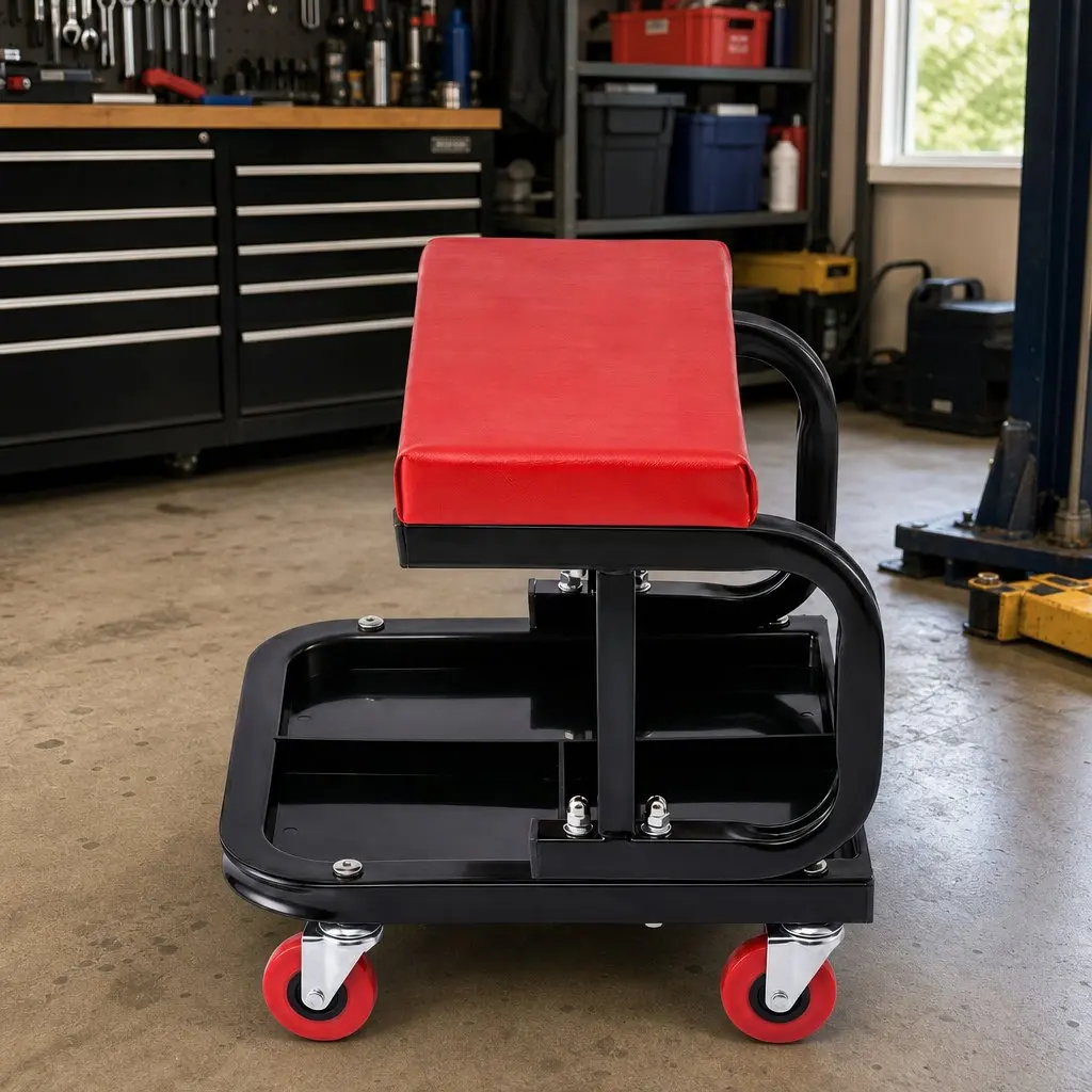 Rolling Mechanic Creeper Seat Heavy Duty with Tool Tray 36x36cm