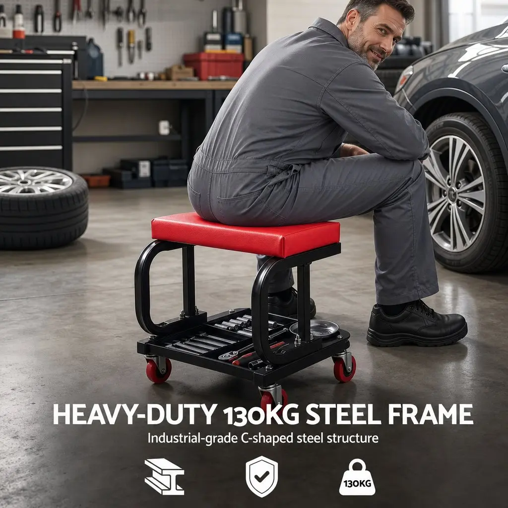 Rolling Mechanic Creeper Seat Heavy Duty with Tool Tray 36x36cm
