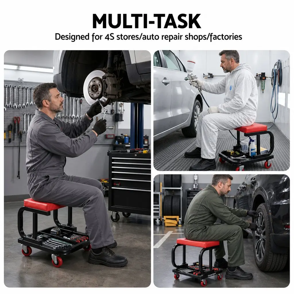 Rolling Mechanic Creeper Seat Heavy Duty with Tool Tray 36x36cm