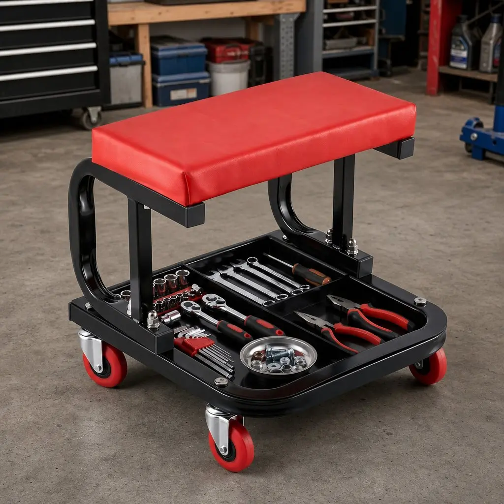 Rolling Mechanic Creeper Seat Heavy Duty with Tool Tray 36x36cm