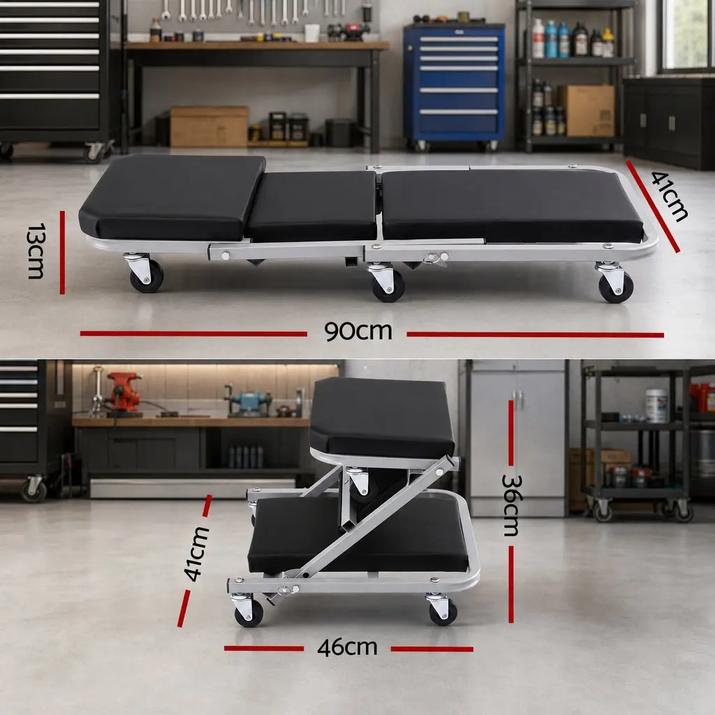 Garage Creeper 2-in-1 Mechanic Stool Rolling Automotive Repair Workshop