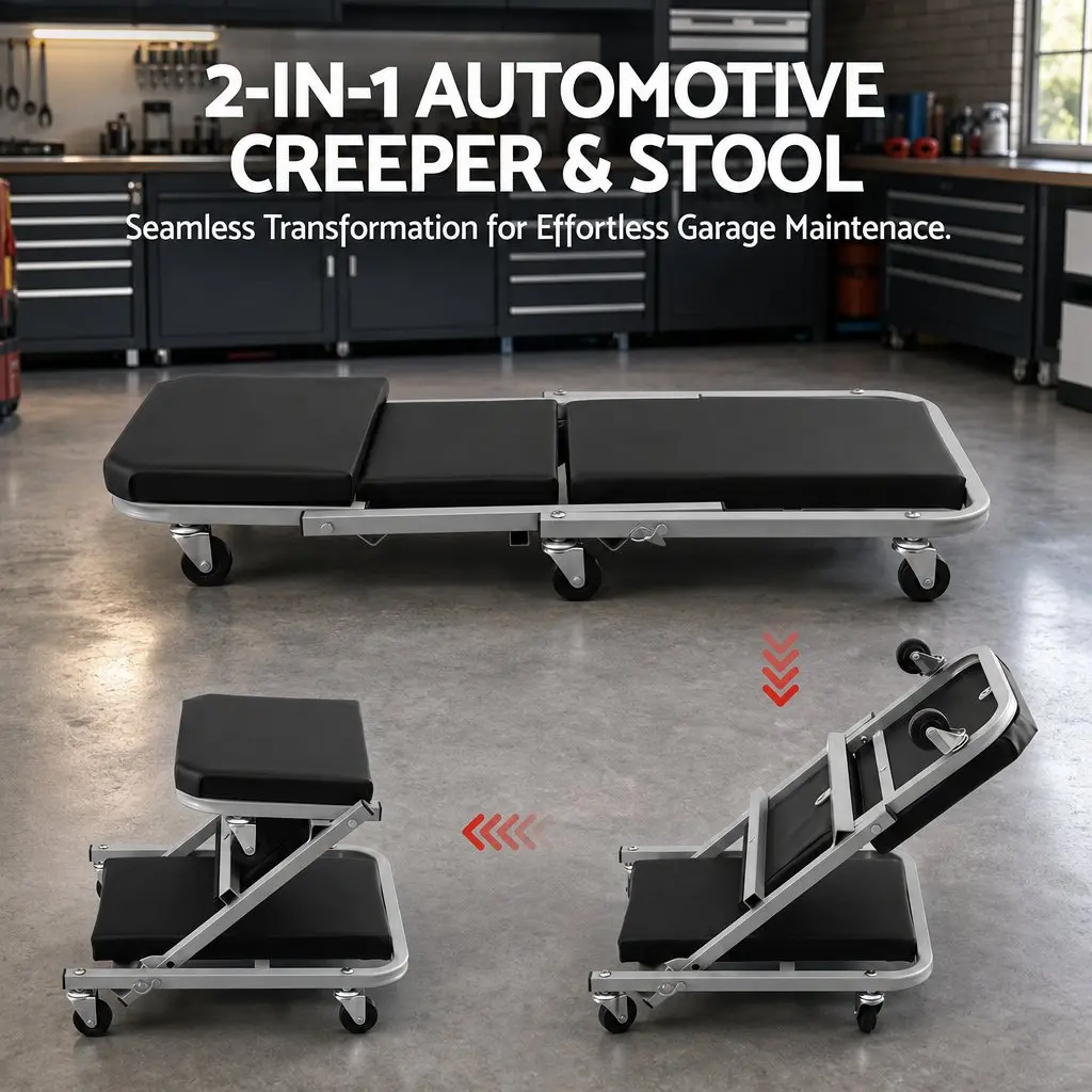 Garage Creeper 2-in-1 Mechanic Stool Rolling Automotive Repair Workshop
