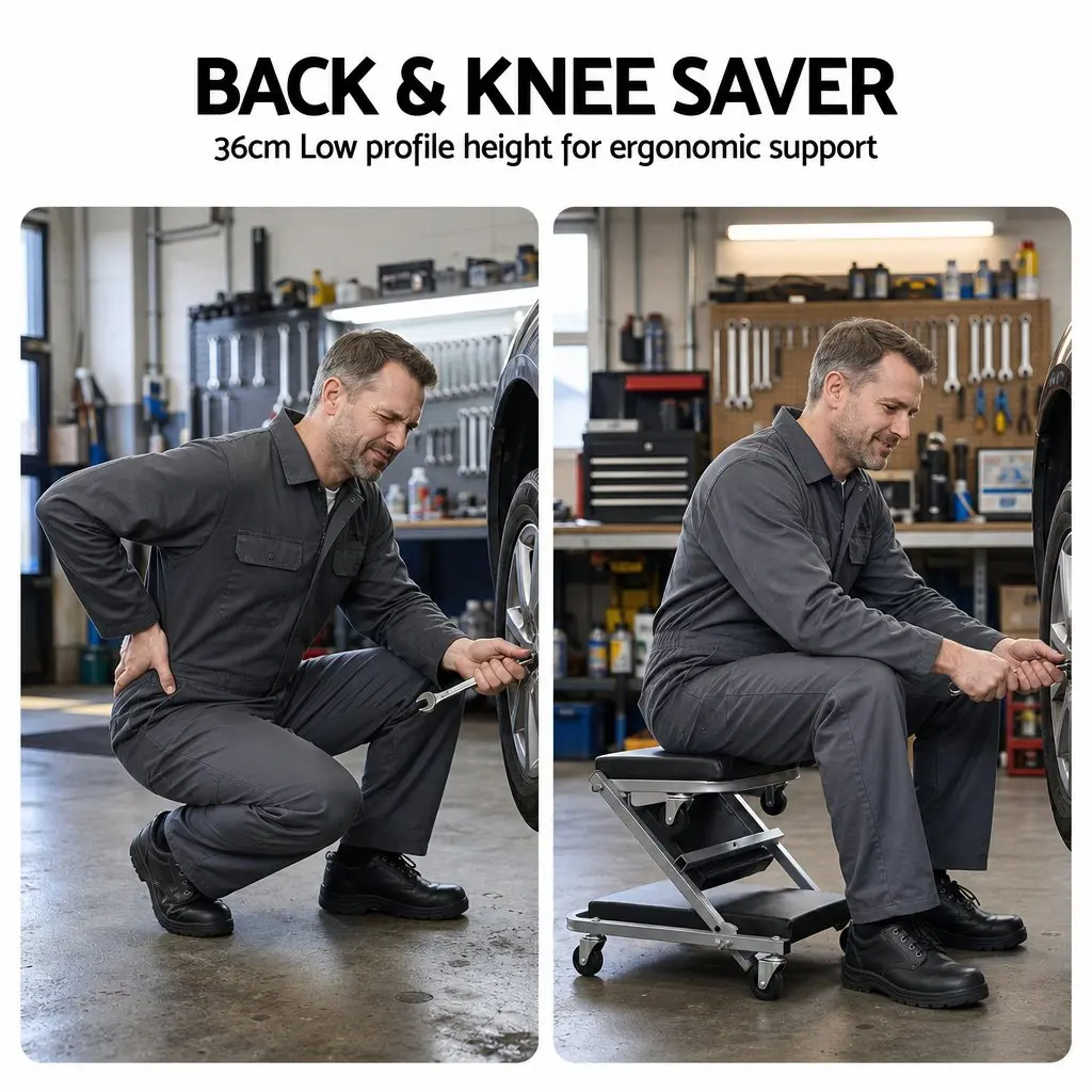 Garage Creeper 2-in-1 Mechanic Stool Rolling Automotive Repair Workshop
