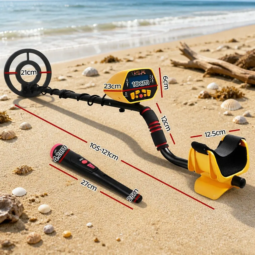 Metal Detector Pinpointer Set Yellow LCD Display Water Resistant 105-121cm