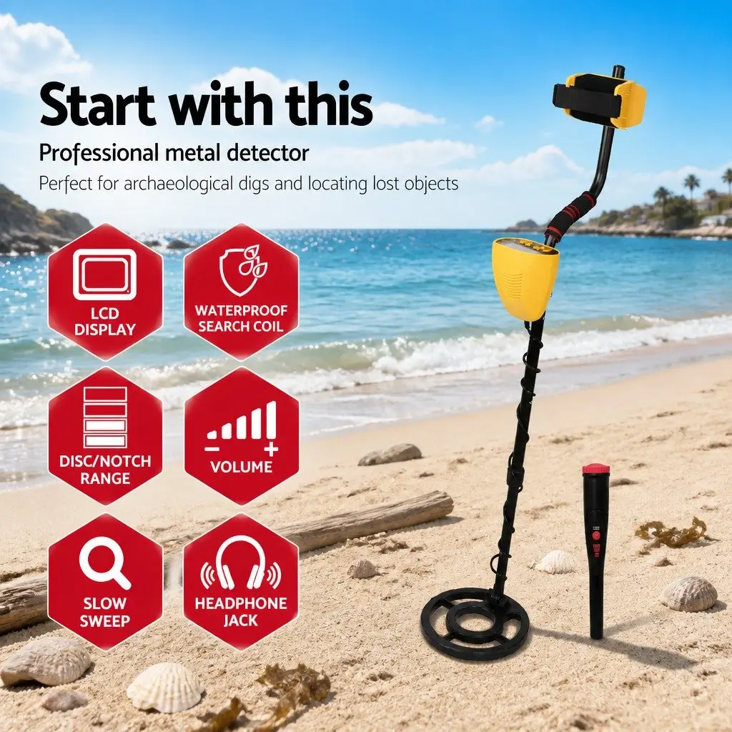 Metal Detector Pinpointer Set Yellow LCD Display Water Resistant 105-121cm
