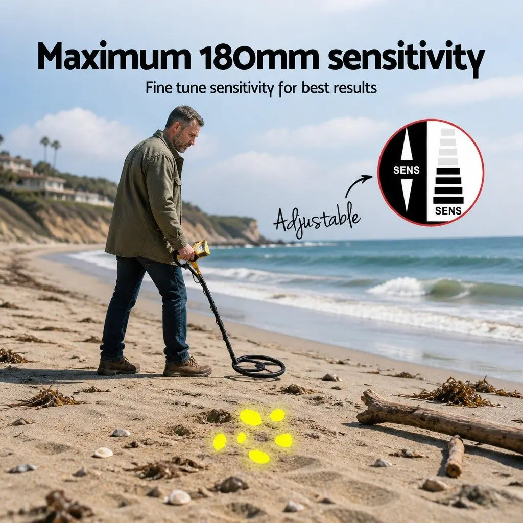 Metal Detector Pinpointer Set Yellow LCD Display Water Resistant 105-121cm