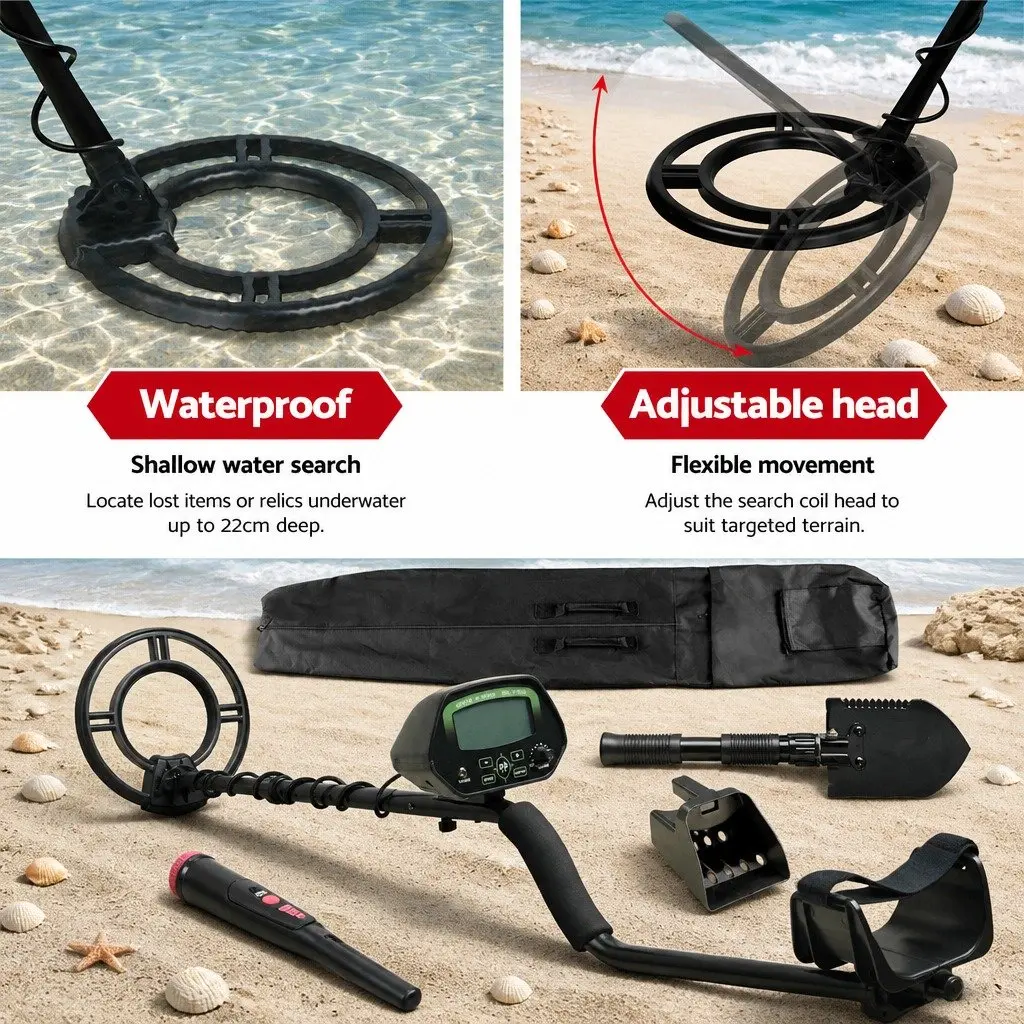 Metal Detector Pinpointer Kit Waterproof LCD Adjustable Shaft 9 Piece