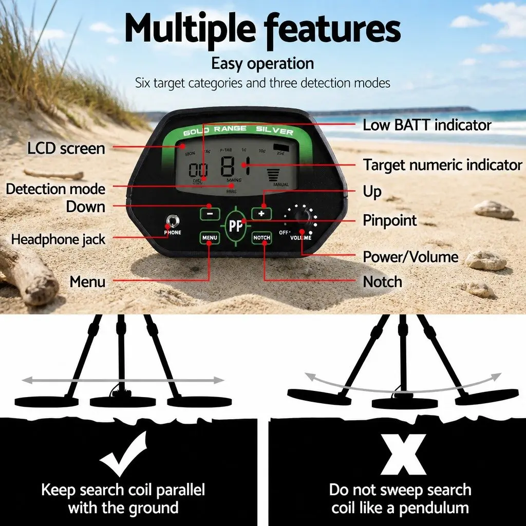 Metal Detector Waterproof LCD Pinpointer 220MM for Treasure Hunt Beach Garden Search