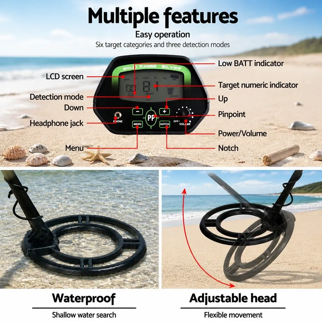 Metal Detector Waterproof LCD Screen 220MM Search Coil