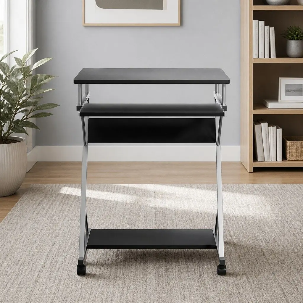 Computer Desk with Keyboard Tray and Bottom Shelf Black 60CM