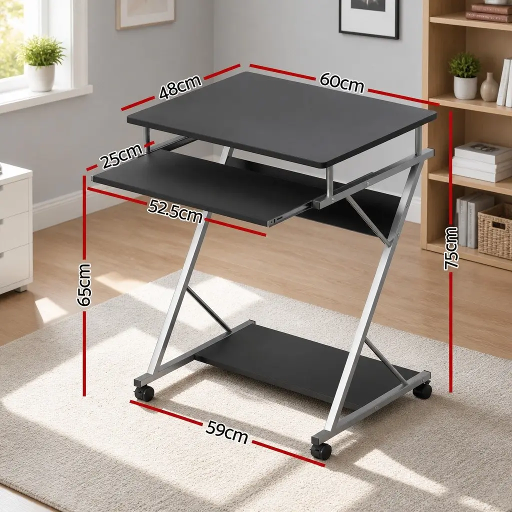 Computer Desk with Keyboard Tray and Bottom Shelf Black 60CM