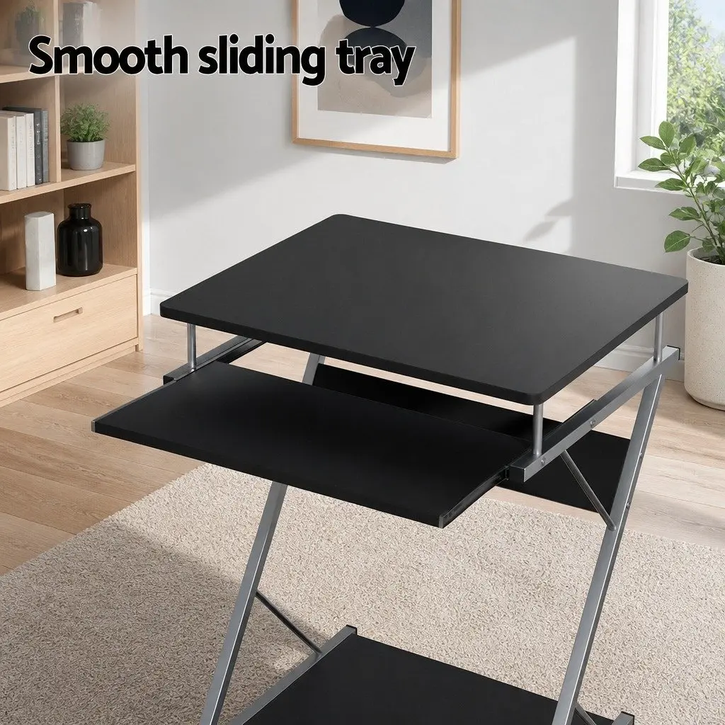 Computer Desk with Keyboard Tray and Bottom Shelf Black 60CM