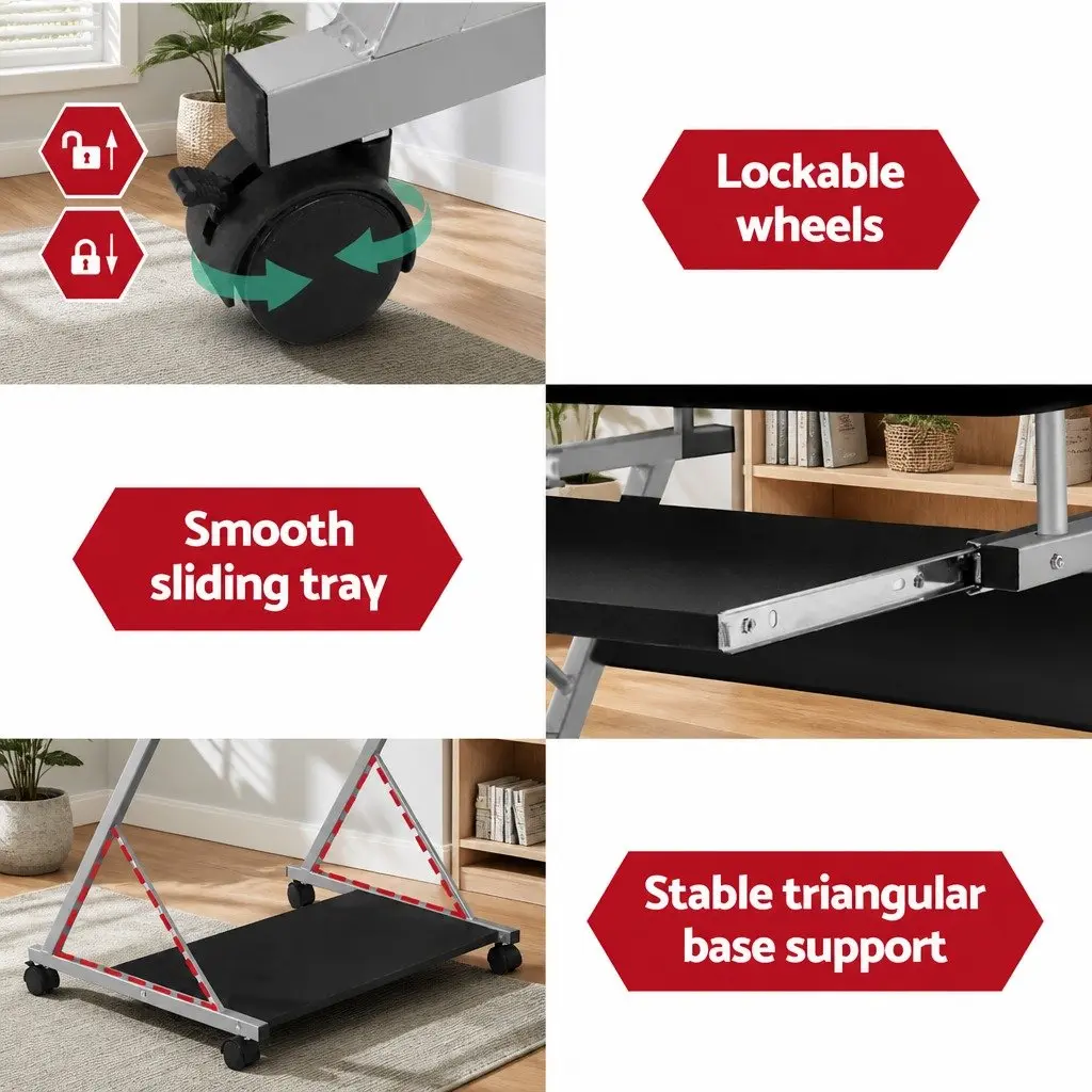 Computer Desk with Keyboard Tray and Bottom Shelf Black 60CM