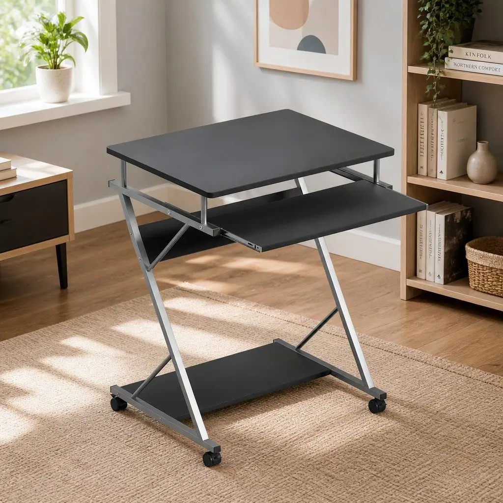 Computer Desk with Keyboard Tray and Bottom Shelf Black 60CM